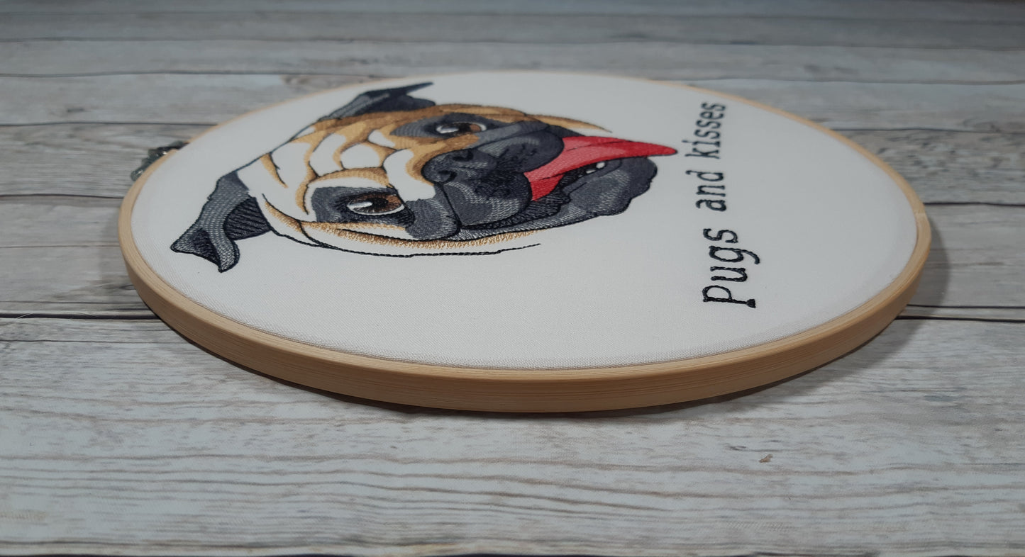 Embroidered Pug Wall Art, 10 inch Hoop