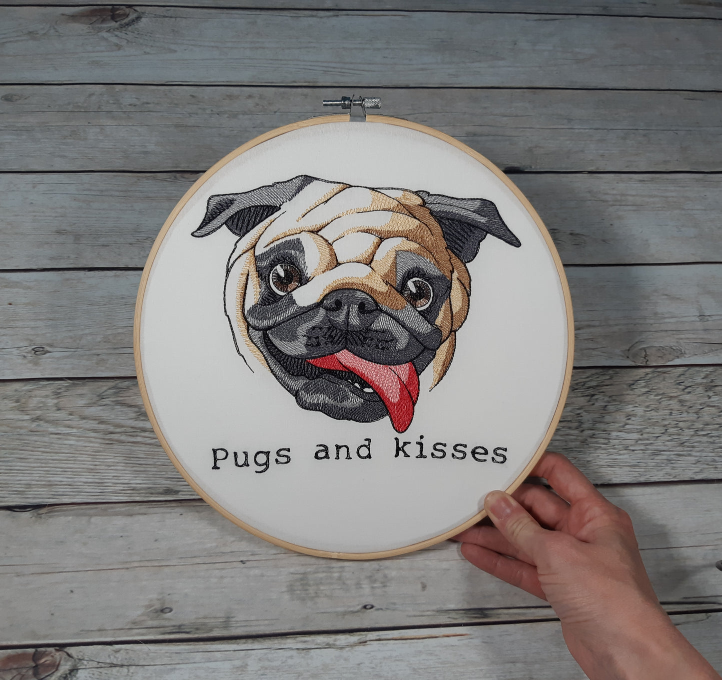 Embroidered Pug Wall Art, 10 inch Hoop