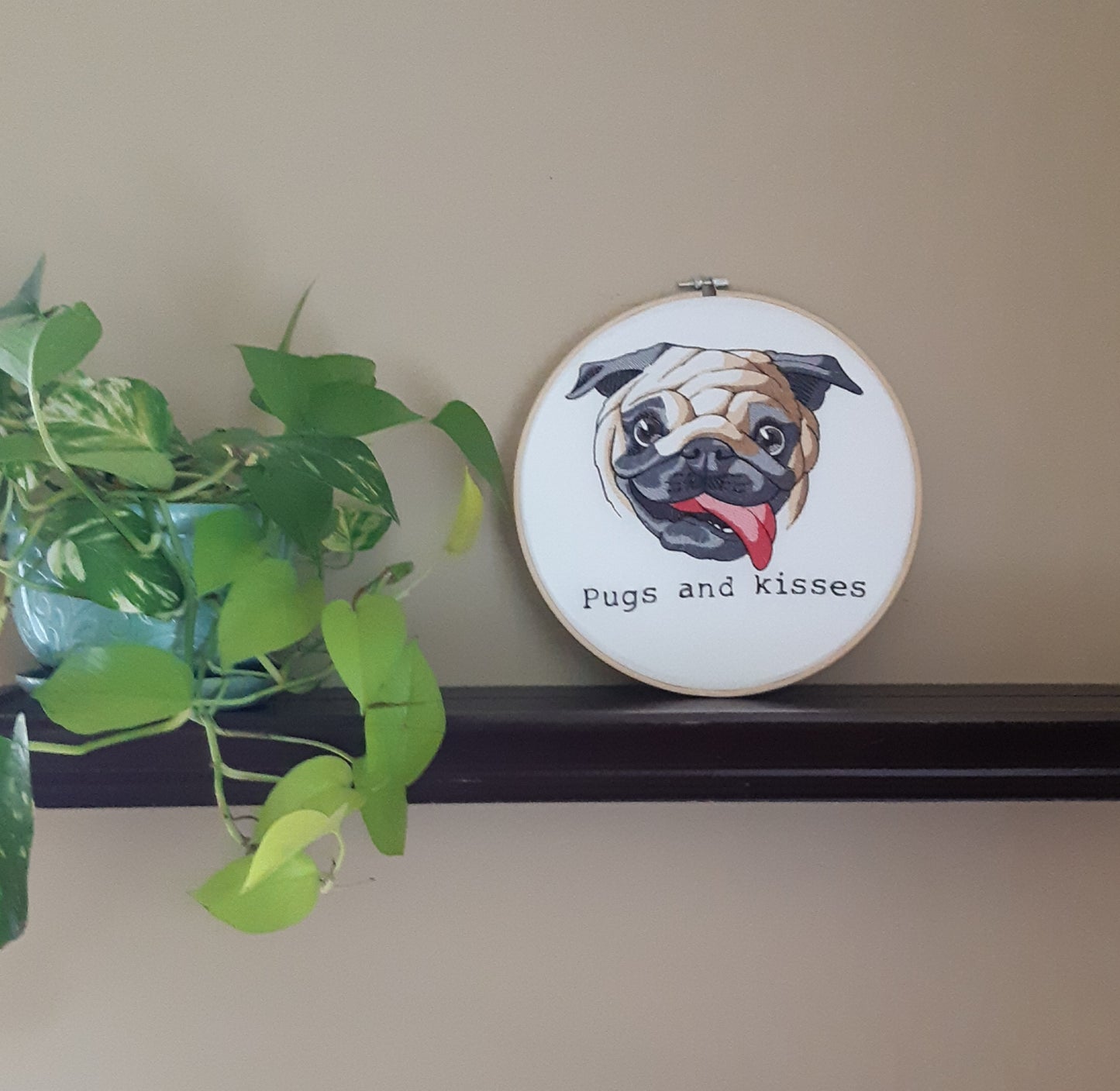 Embroidered Pug Wall Art, 10 inch Hoop