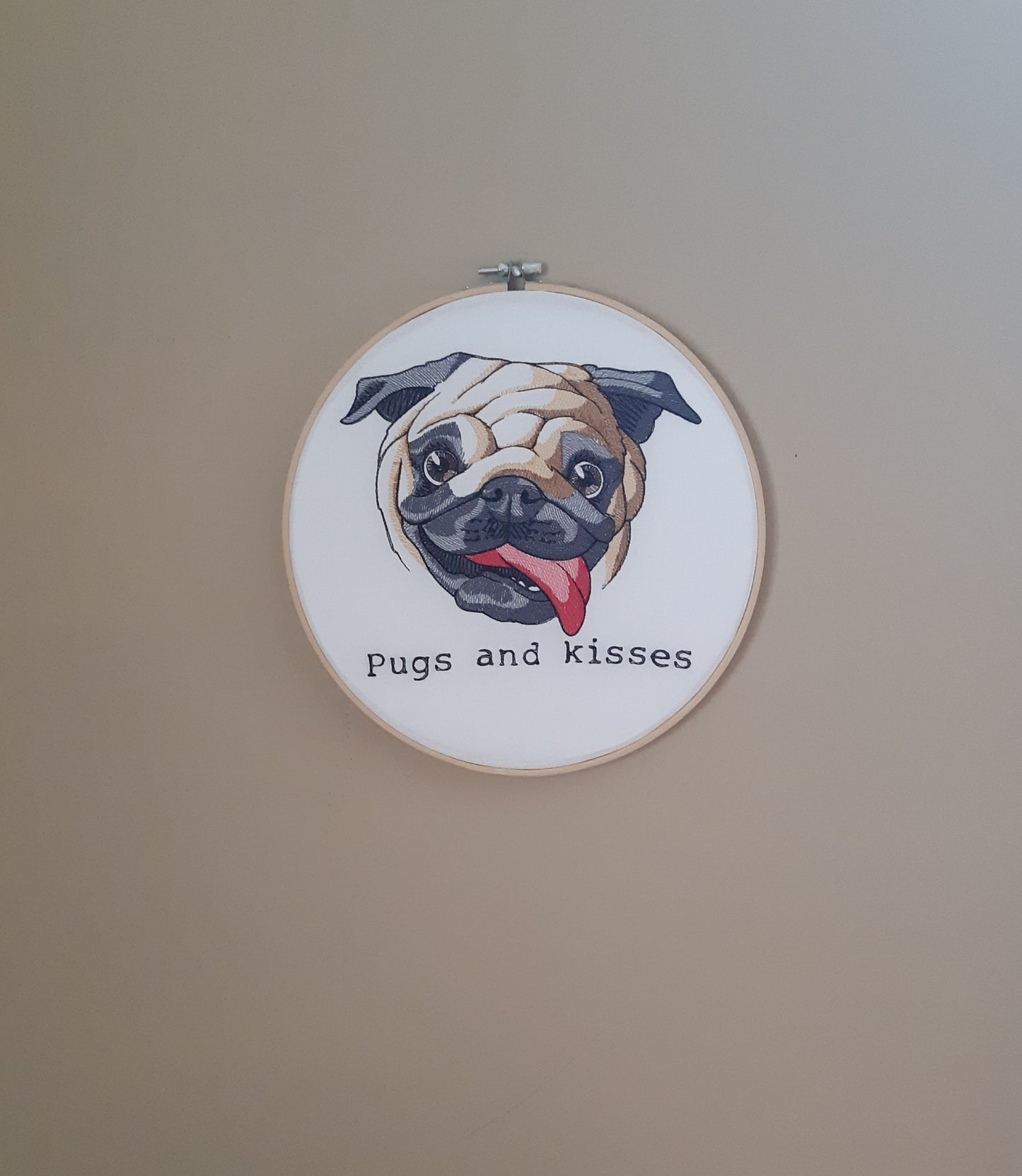 Embroidered Pug Wall Art, 10 inch Hoop