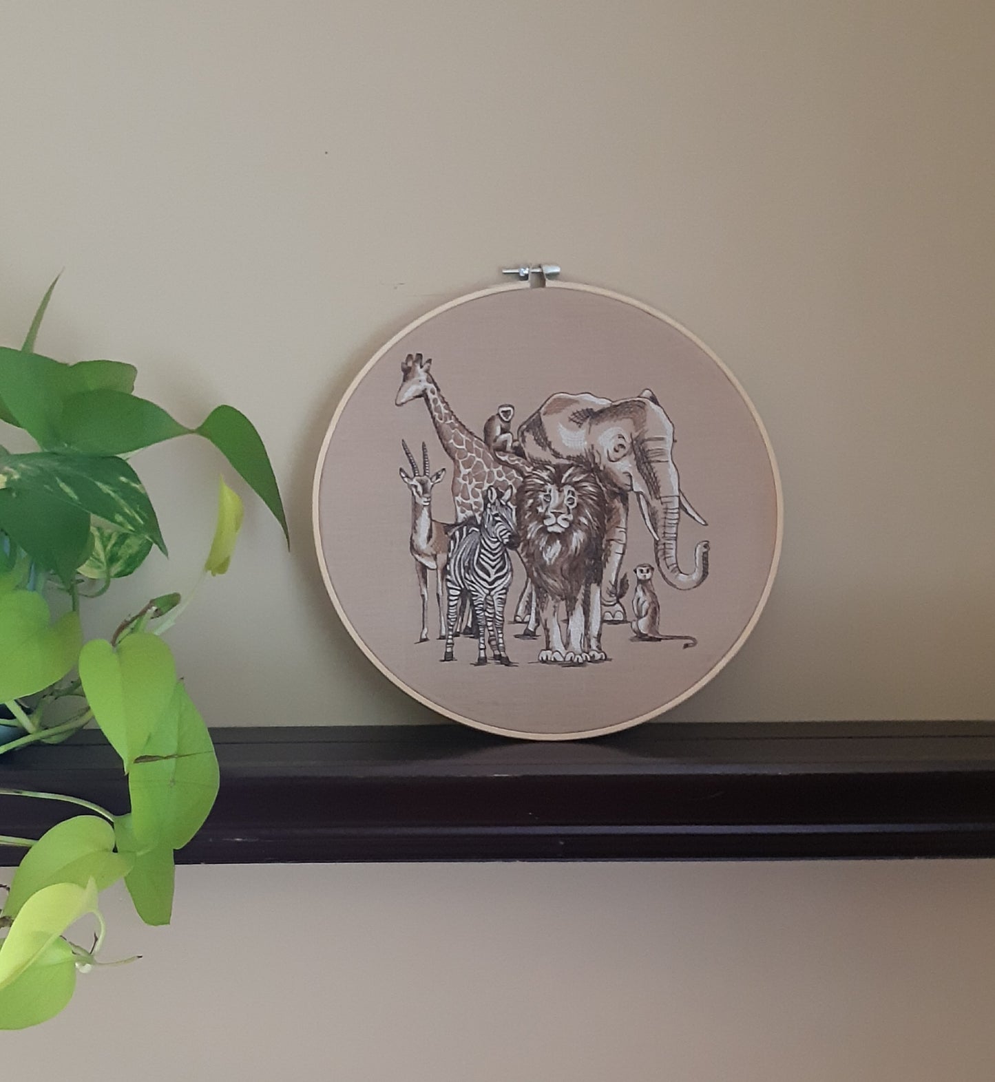 Safari Animal Hoop Art, Embroidered Wall Art, 10 Inch Hoop