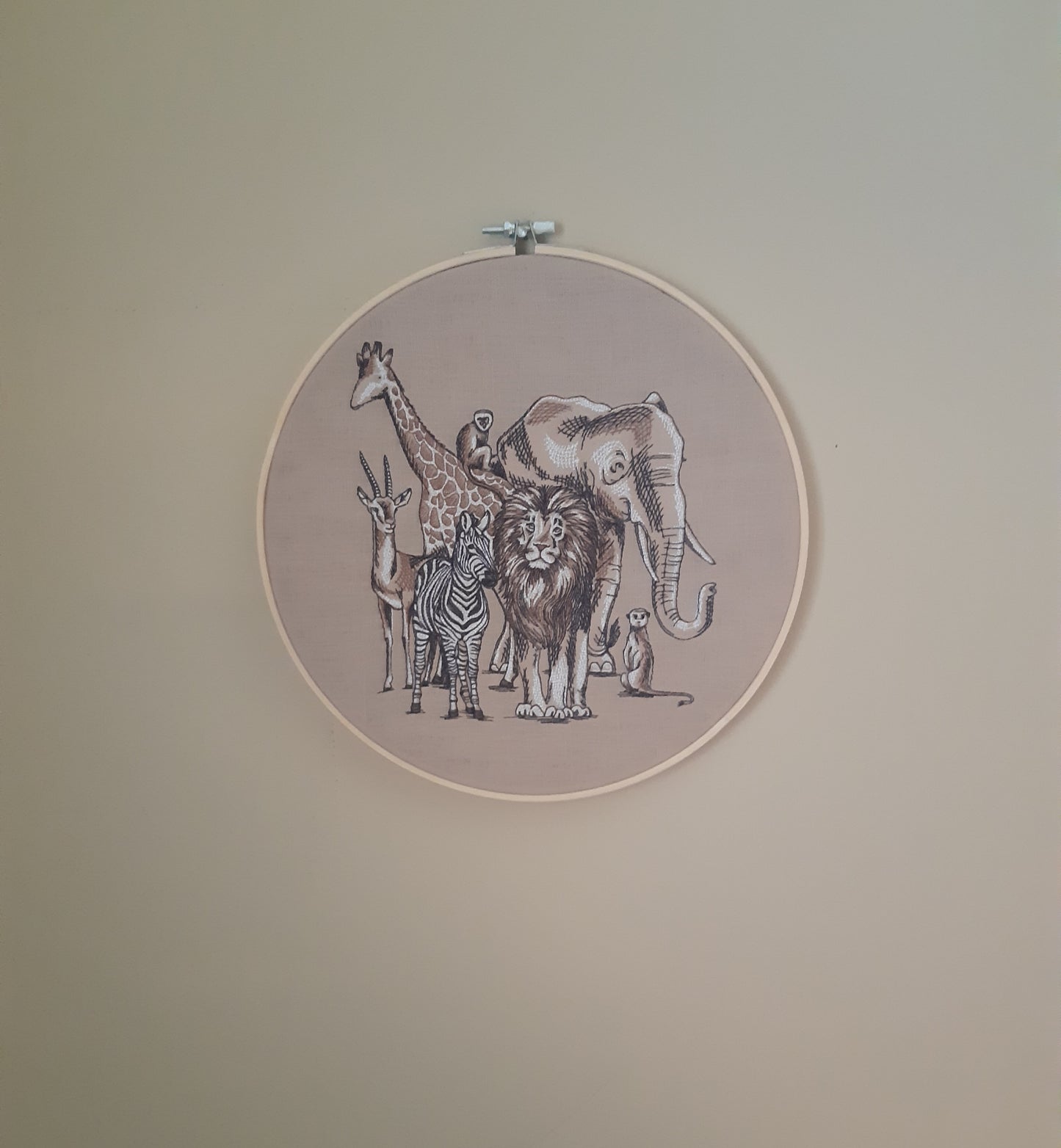 Safari Animal Hoop Art, Embroidered Wall Art, 10 Inch Hoop