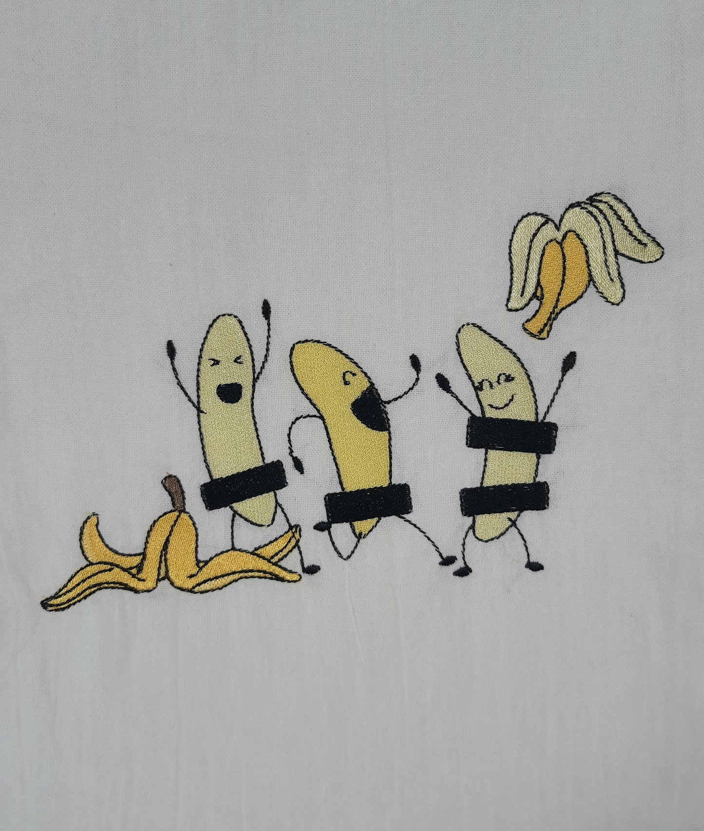 Streaking Bananas Funny Tea Towel, Embroidered Dish Towel, White Flour Sack Towel