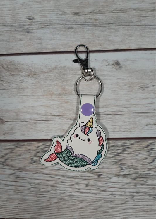 Merkitty Keychain, Vinyl Snap tab, Embroidered Bag Clip, Stocking Stuffer, Backpack Clip