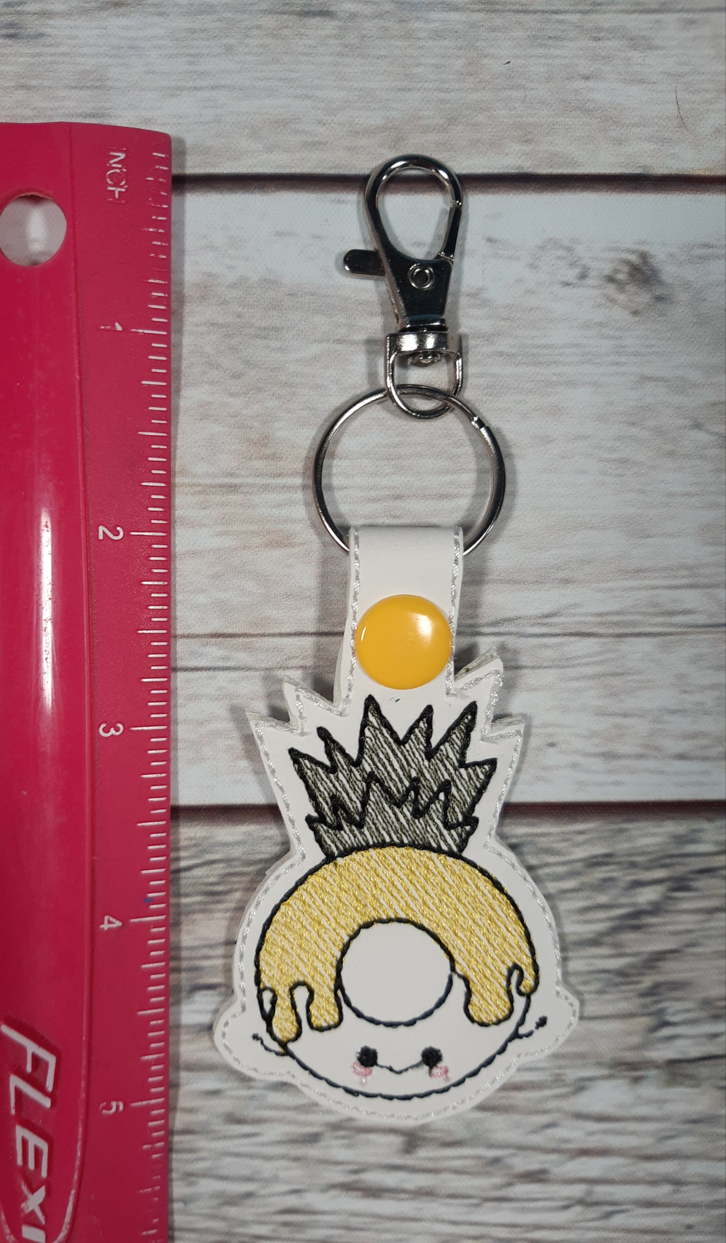 Pineapple Keychain, Vinyl Snap tab, Embroidered Bag Clip, Stocking Stuffer, Backpack Clip