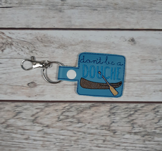 Douche Canoe Keychain, Vinyl Snap tab, Embroidered Bag Clip, Stocking Stuffer, Backpack Clip