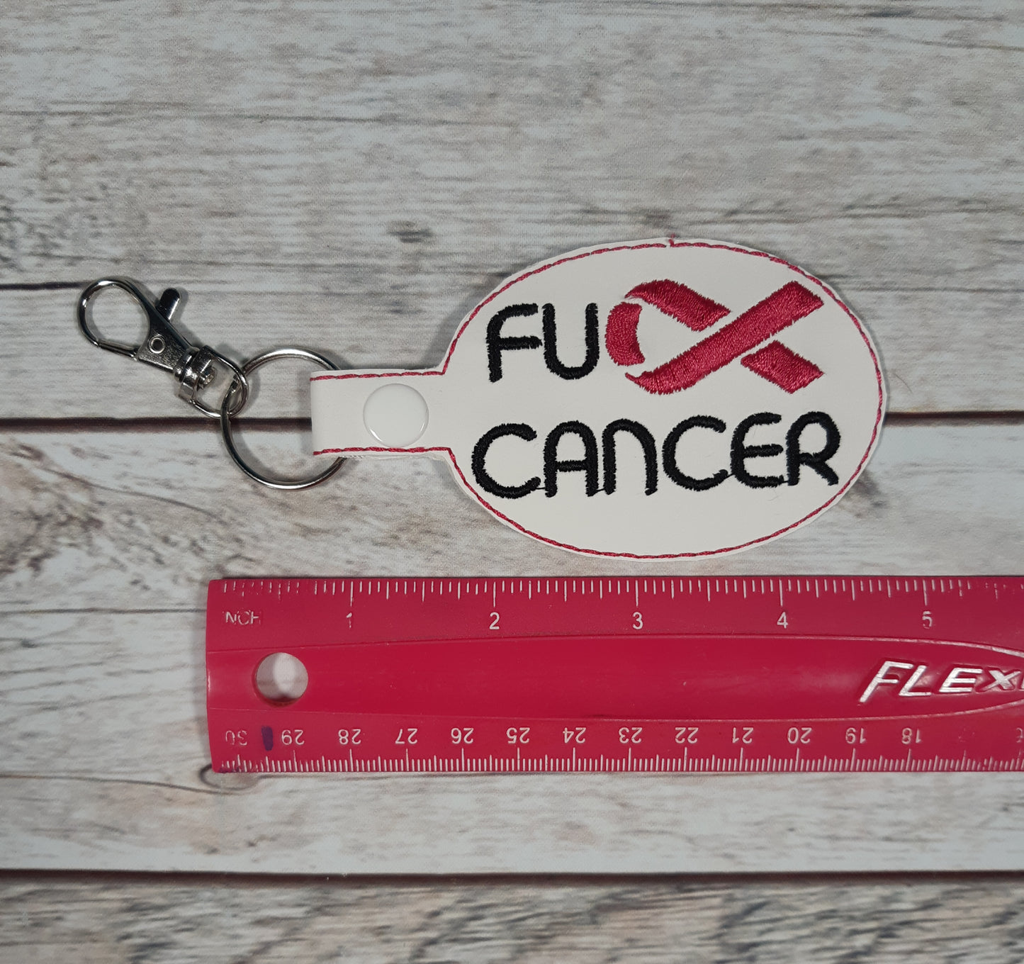 Cancer Keychain, Cancer Ribbon Vinyl Snap tab, Embroidered Bag Clip, Stocking Stuffer, Backpack Clip