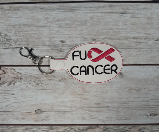 Cancer Keychain, Cancer Ribbon Vinyl Snap tab, Embroidered Bag Clip, Stocking Stuffer, Backpack Clip