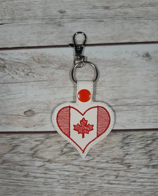Canada Keychain, Maple Leaf Vinyl Snap tab, Embroidered Bag Clip, Stocking Stuffer, Backpack Clip