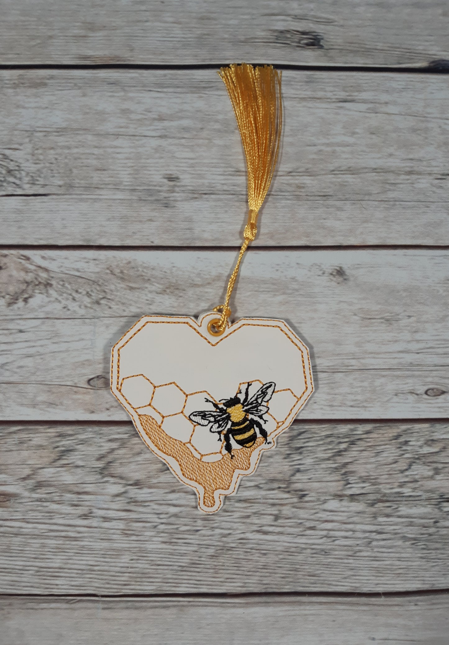 Bee Bookmark, Embroidered Vinyl Bookmark, Bee Ornament