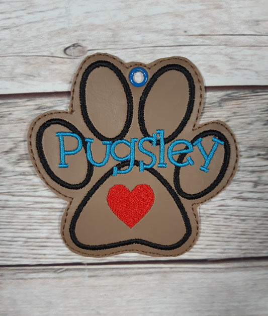Paw Print Ornament , Personalized Embroidered Vinyl Bookmark