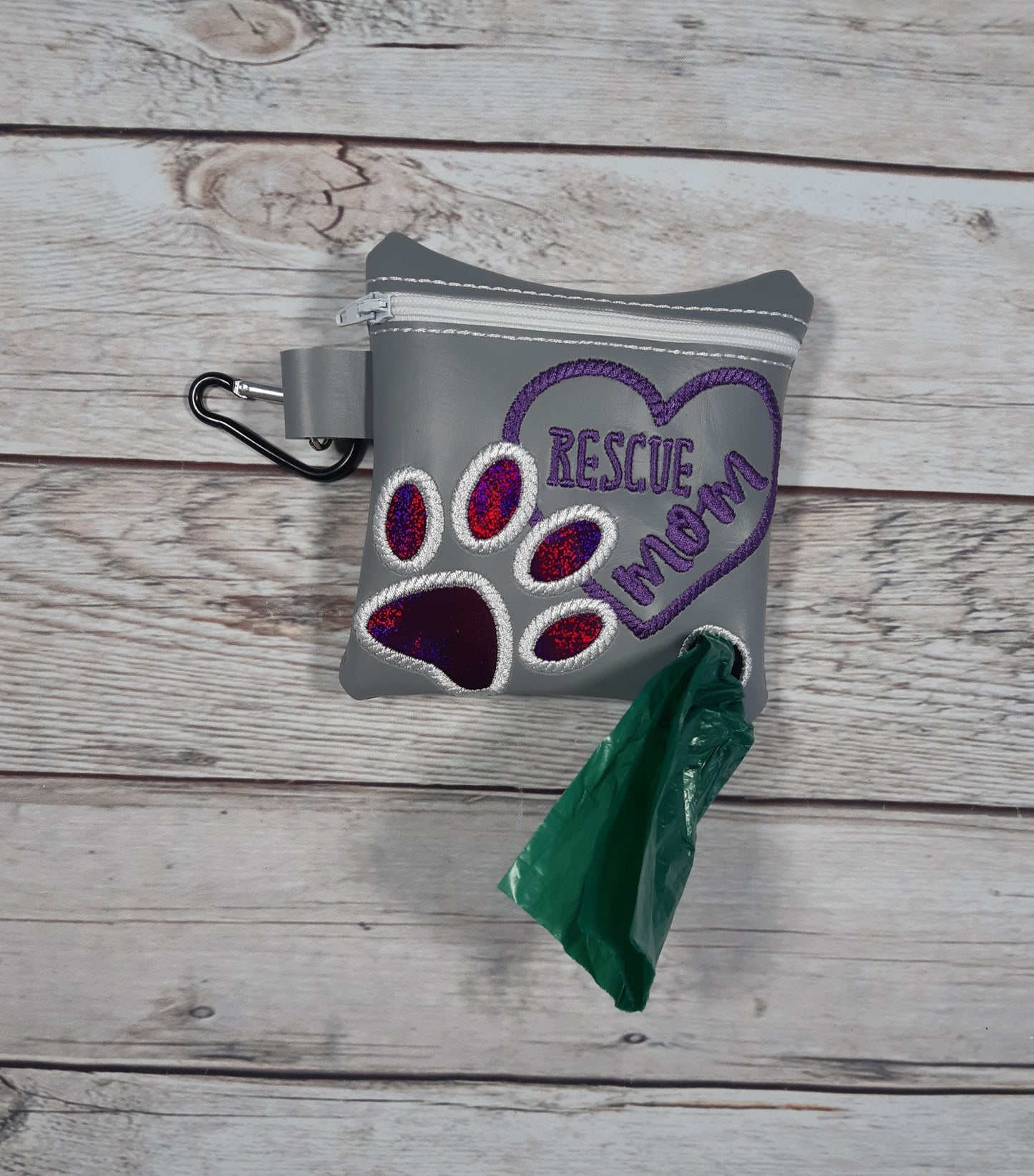 Rescue Mom Poop Bag, Vinyl Poop Bag Holder, Zipper Pouch, Dog Walking Bag Holder