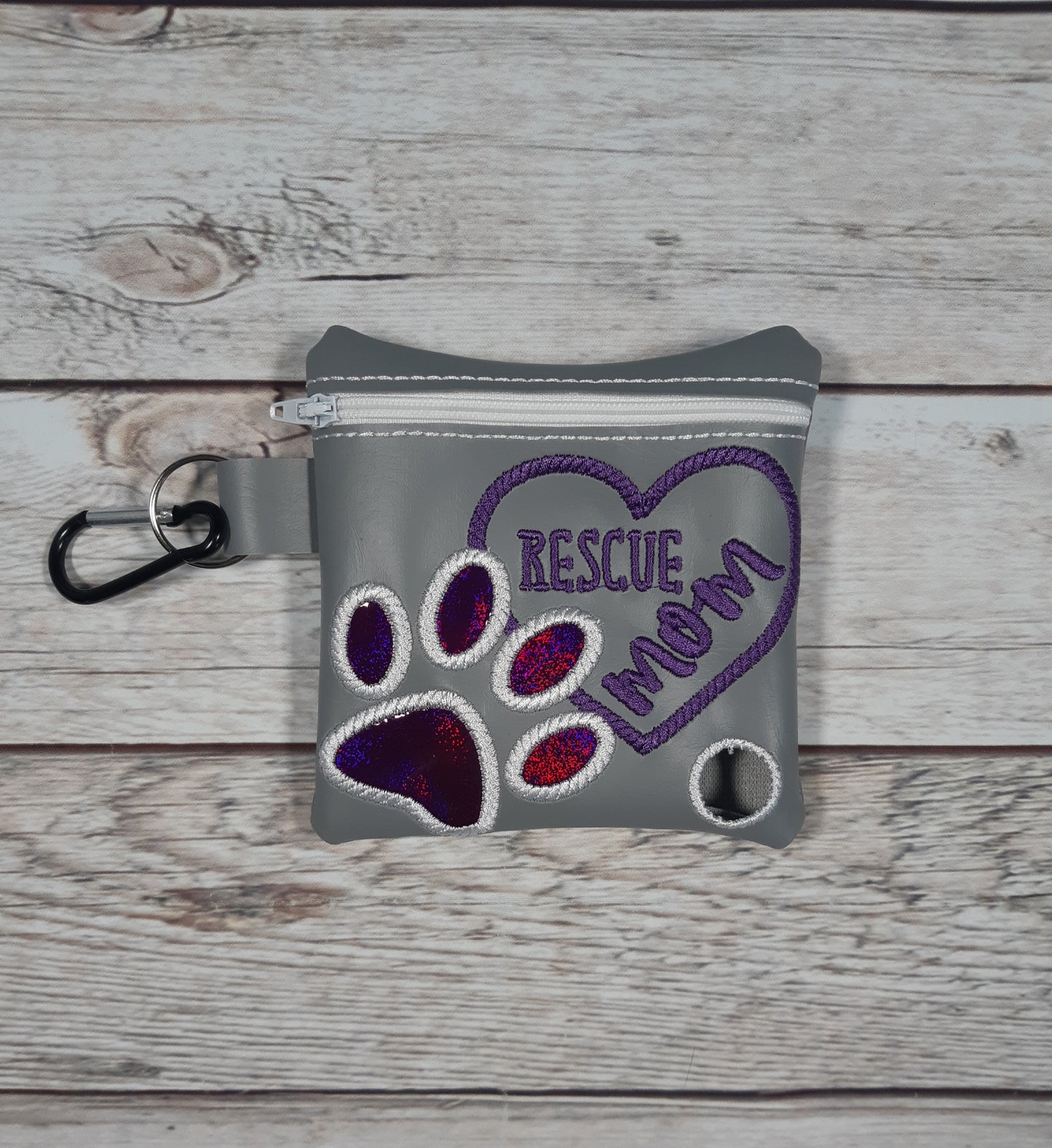 Rescue Mom Poop Bag, Vinyl Poop Bag Holder, Zipper Pouch, Dog Walking Bag Holder