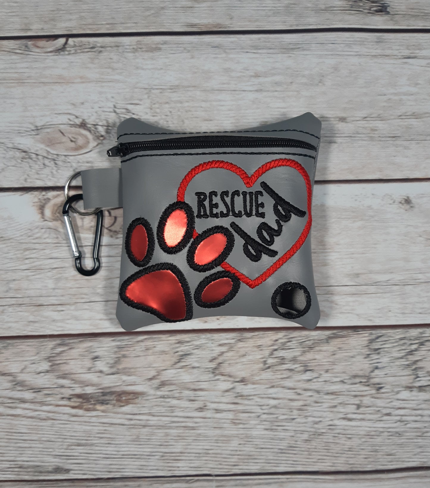 Rescue Dad Poo Bag Holder, Vinyl Poop Bag Holder, Zipper Pouch, Dog Walking Bag Holder