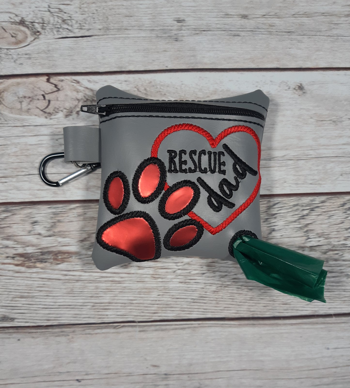 Rescue Dad Poo Bag Holder, Vinyl Poop Bag Holder, Zipper Pouch, Dog Walking Bag Holder