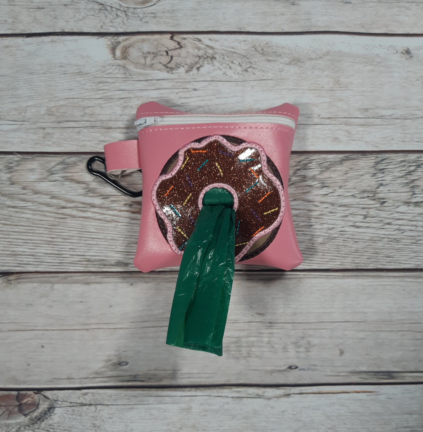 Donut Poo Bag Holder, Vinyl Poop Bag Holder, Zipper Pouch, Dog Walking Bag Holder