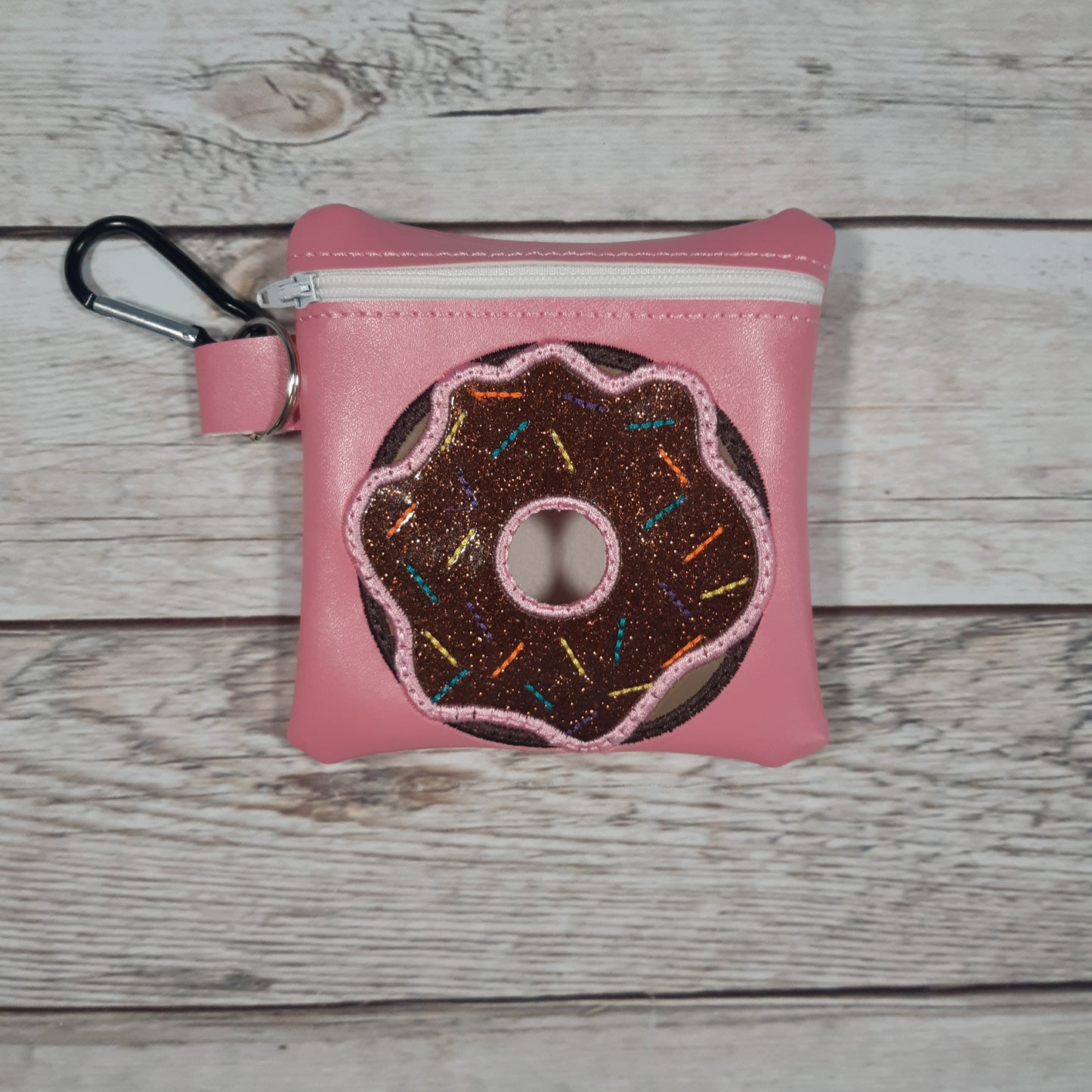 Donut Poo Bag Holder, Vinyl Poop Bag Holder, Zipper Pouch, Dog Walking Bag Holder