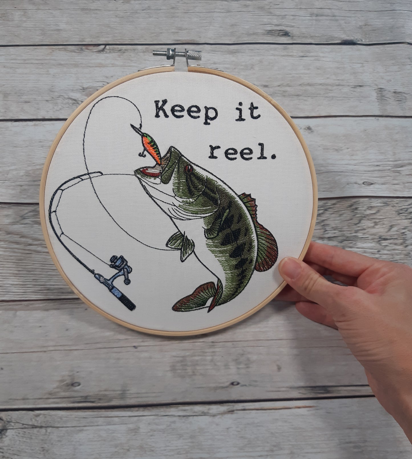 Fishing Decor, Embroidered Wall Hoop Art, 8" hoop