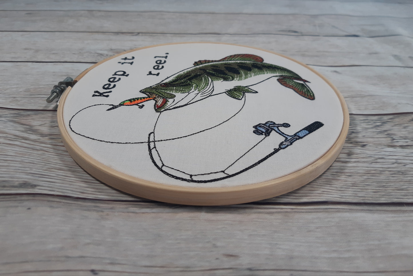 Fishing Decor, Embroidered Wall Hoop Art, 8" hoop