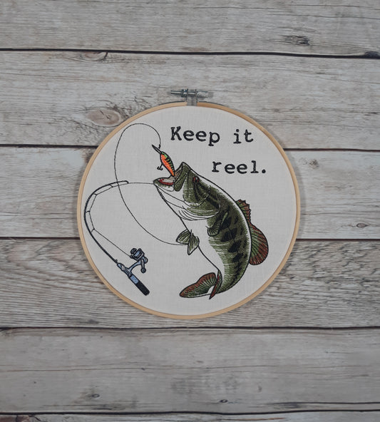 Fishing Decor, Embroidered Wall Hoop Art, 8" hoop