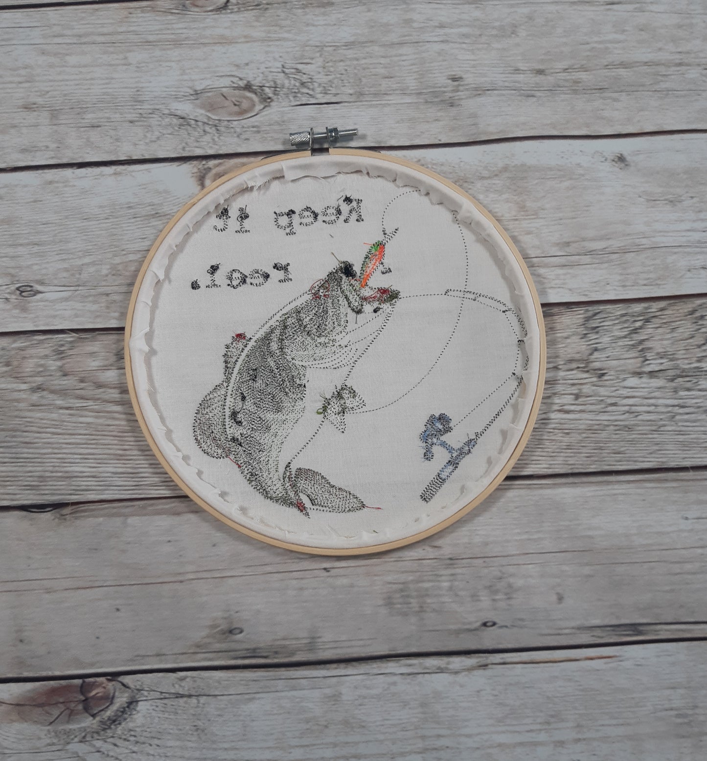 Fishing Decor, Embroidered Wall Hoop Art, 8" hoop