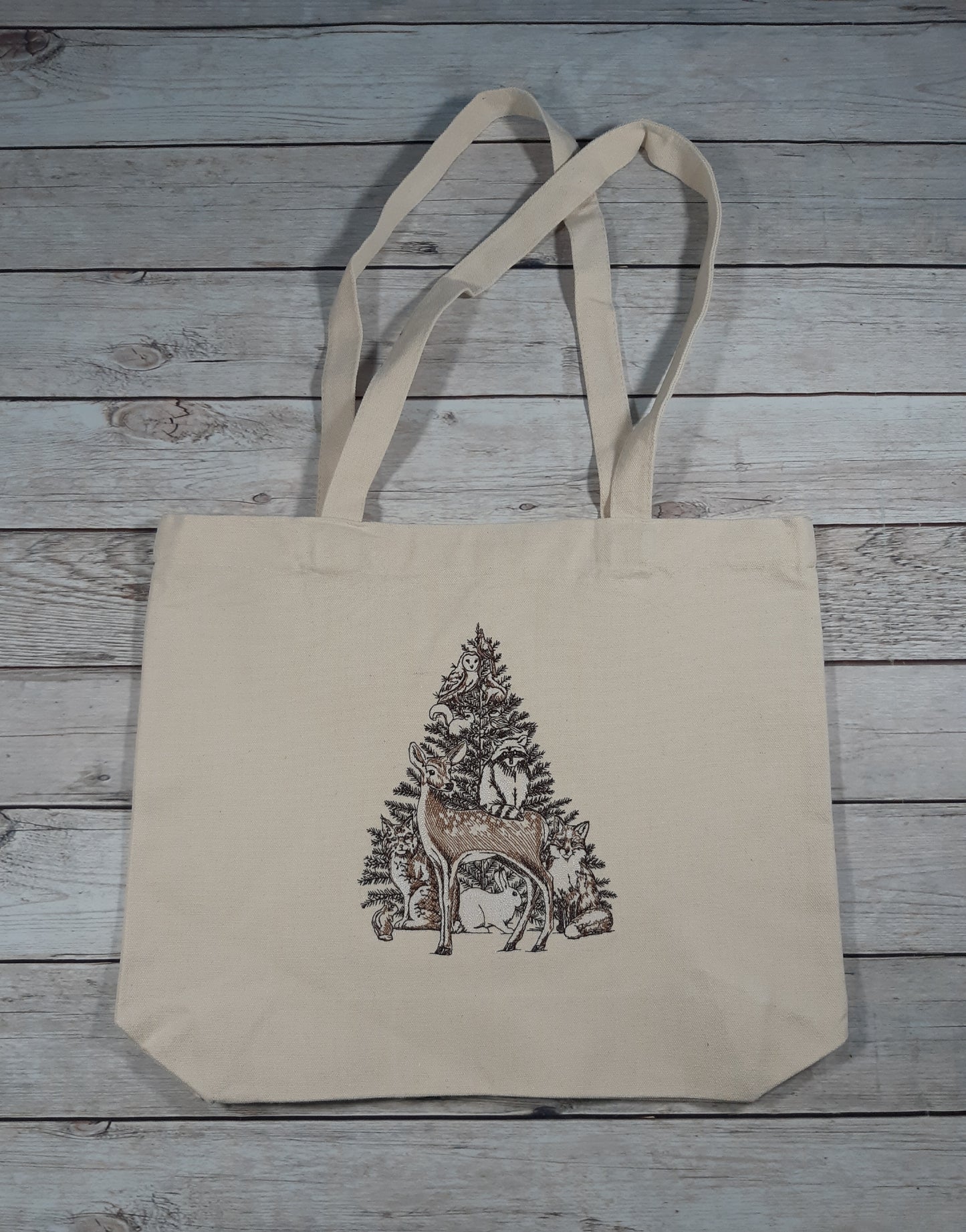 Embroidered Woodland Animal Canvas Tote Bag