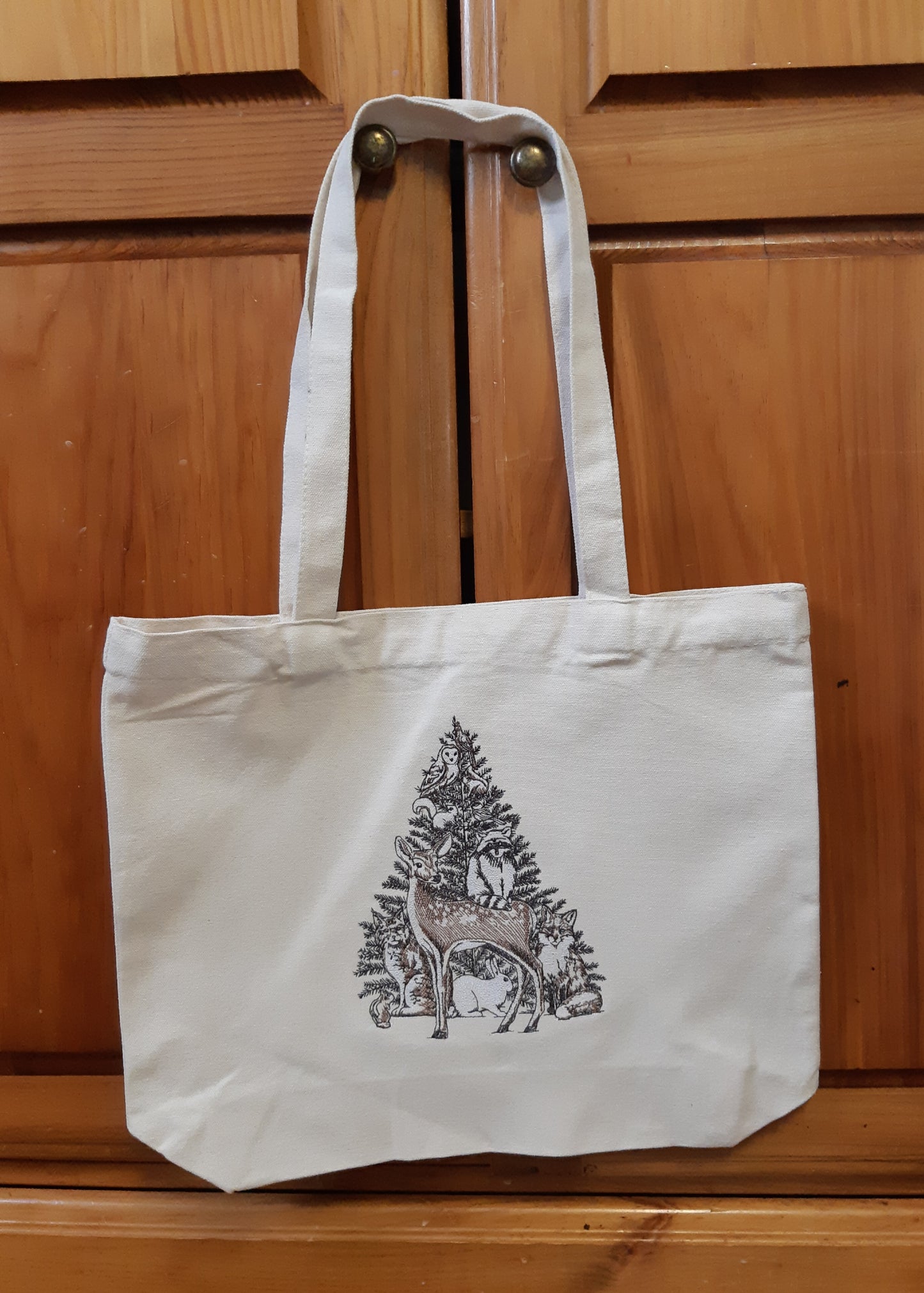 Embroidered Woodland Animal Canvas Tote Bag