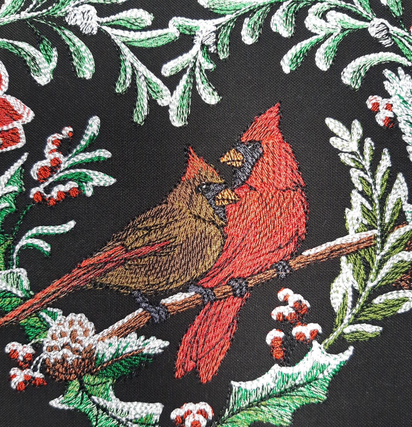 Embroidered Cardinal Wall Art, Winter Decoration, 8 inch hoop