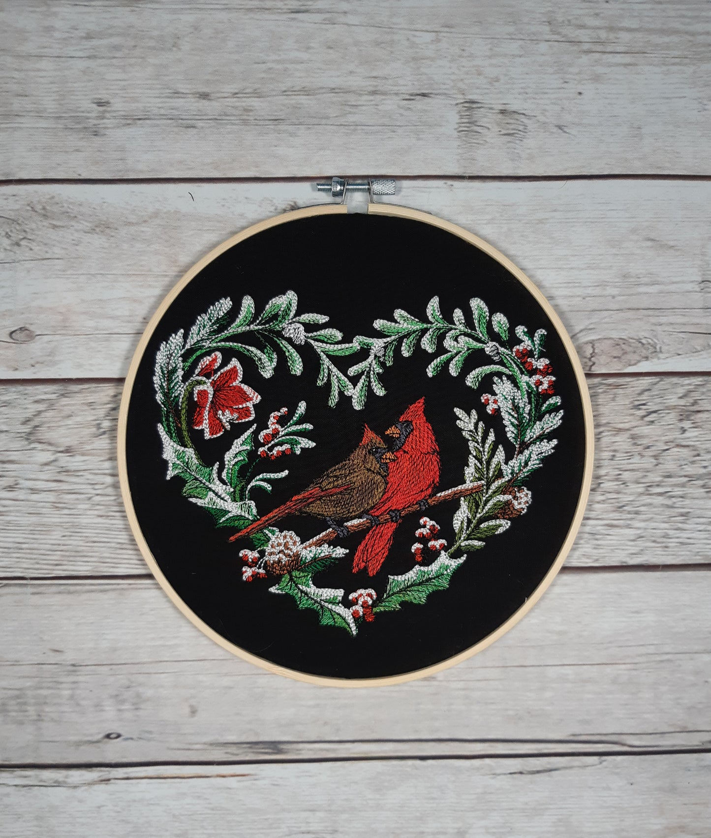 Embroidered Cardinal Wall Art, Winter Decoration, 8 inch hoop