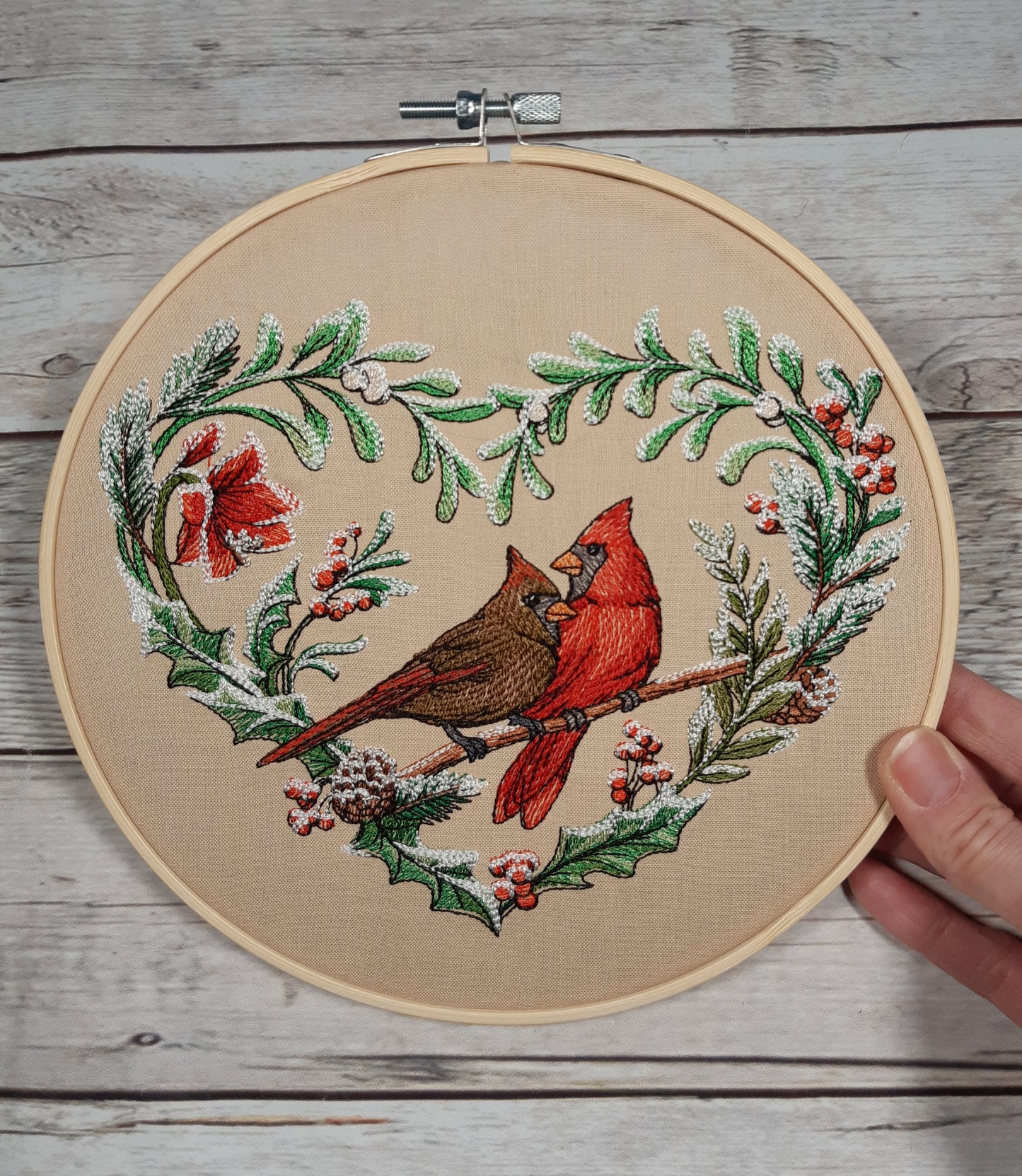 Cardinal Wall Decor, Winter Hoop Art, Embroidered hoop art, 8 inch hoop