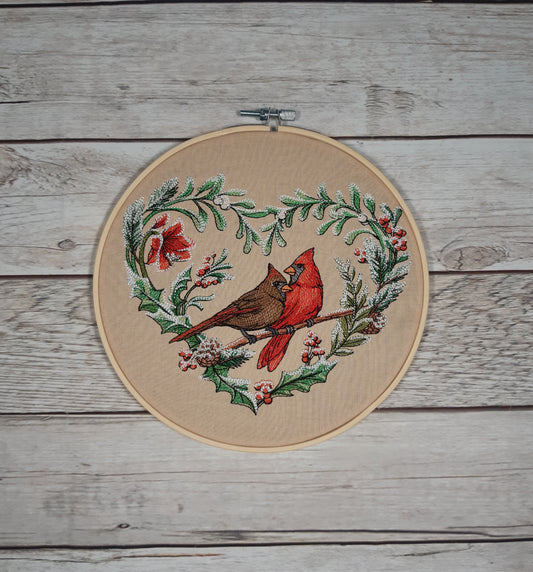 Cardinal Wall Decor, Winter Hoop Art, Embroidered hoop art, 8 inch hoop