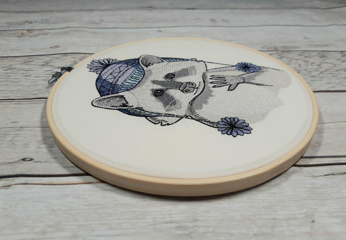 Raccoon Wall Decor, 8 inch Embroidered Hoop Art