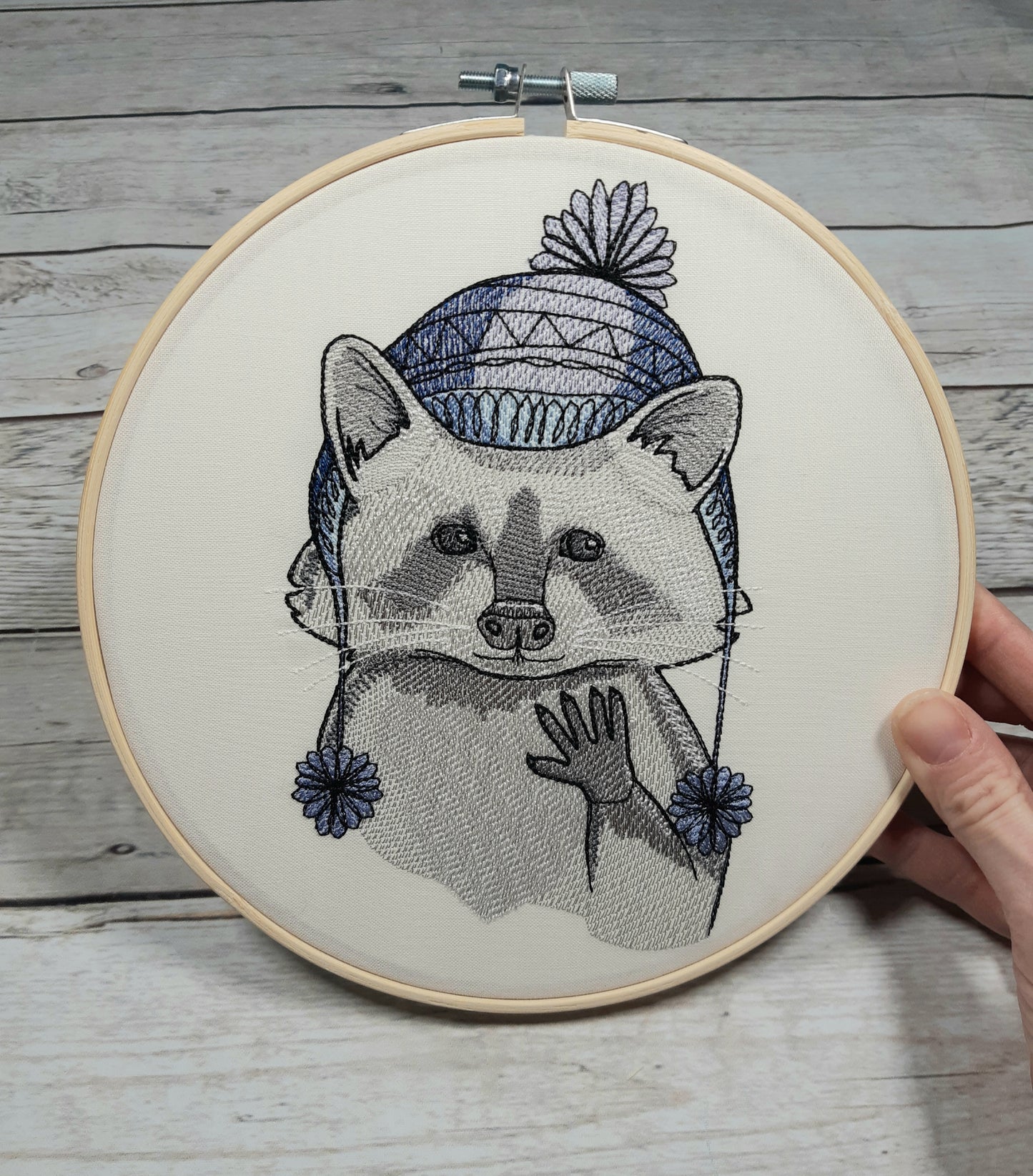 Raccoon Wall Decor, 8 inch Embroidered Hoop Art