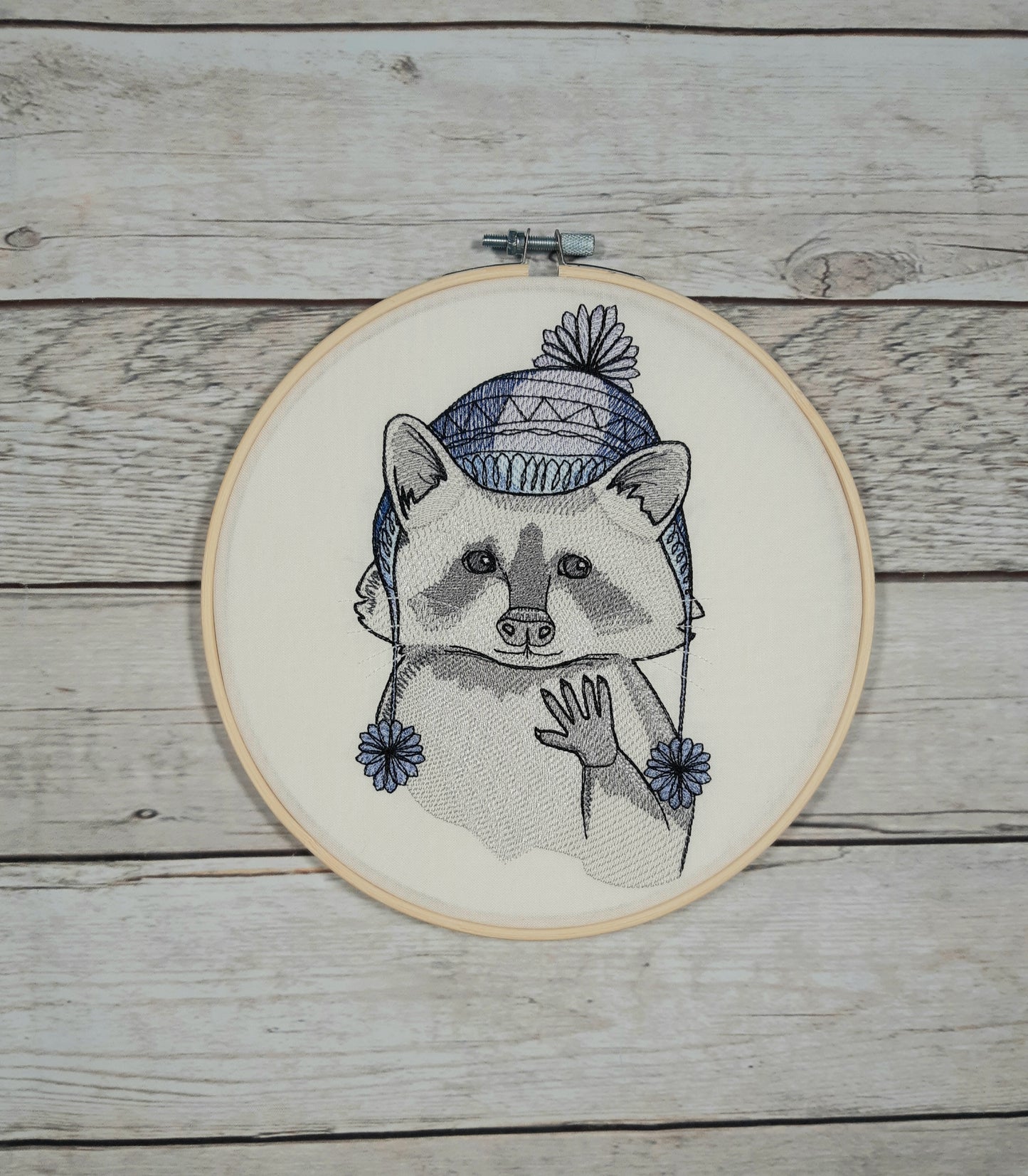 Raccoon Wall Decor, 8 inch Embroidered Hoop Art