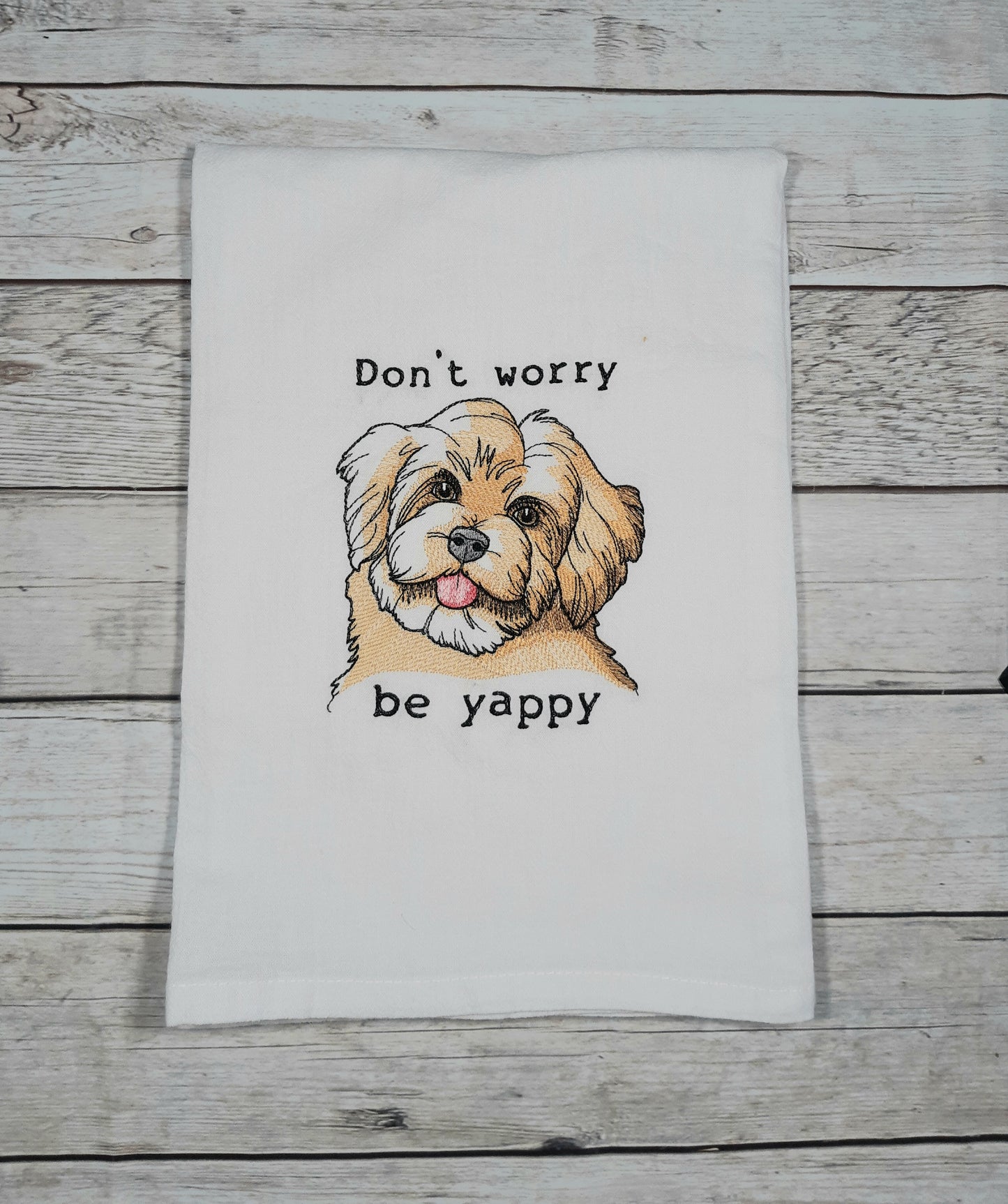 Embroidered Flour Sack Towel, Dog Kitchen Towel, Funny Dish Towel, Decorative Towel