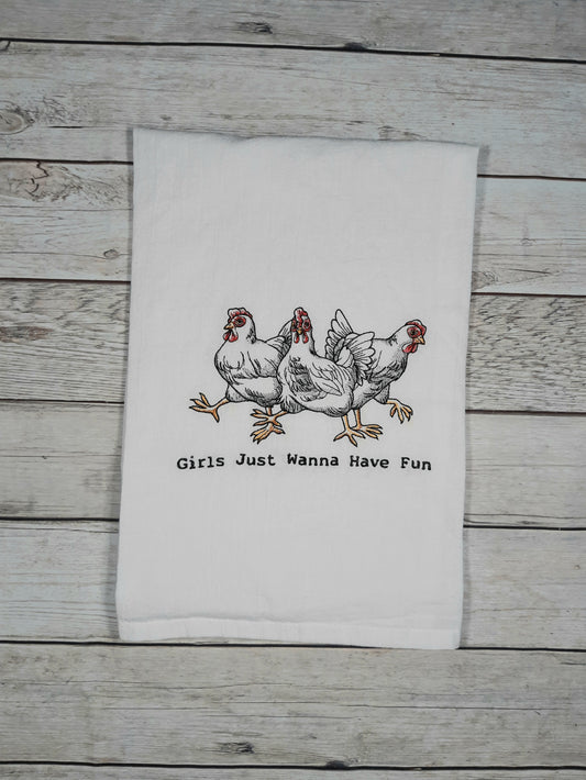 Chicken Flour Sack Towel, Embroidered Towel, Funny Kitchen Towel, Housewarming Gift