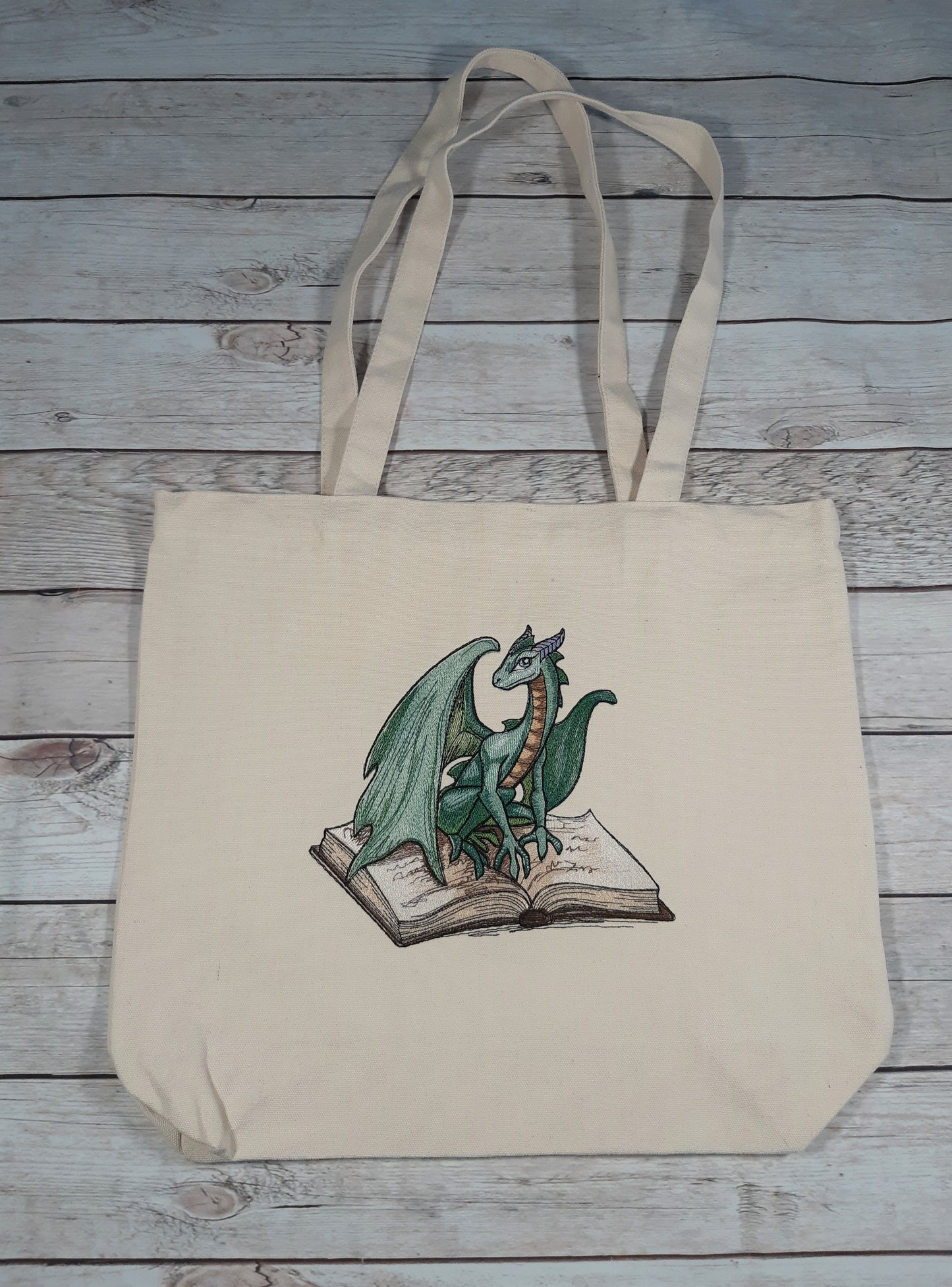 Embroidered Canvas Tote Bag, Dragon Tote, Reusable Bag