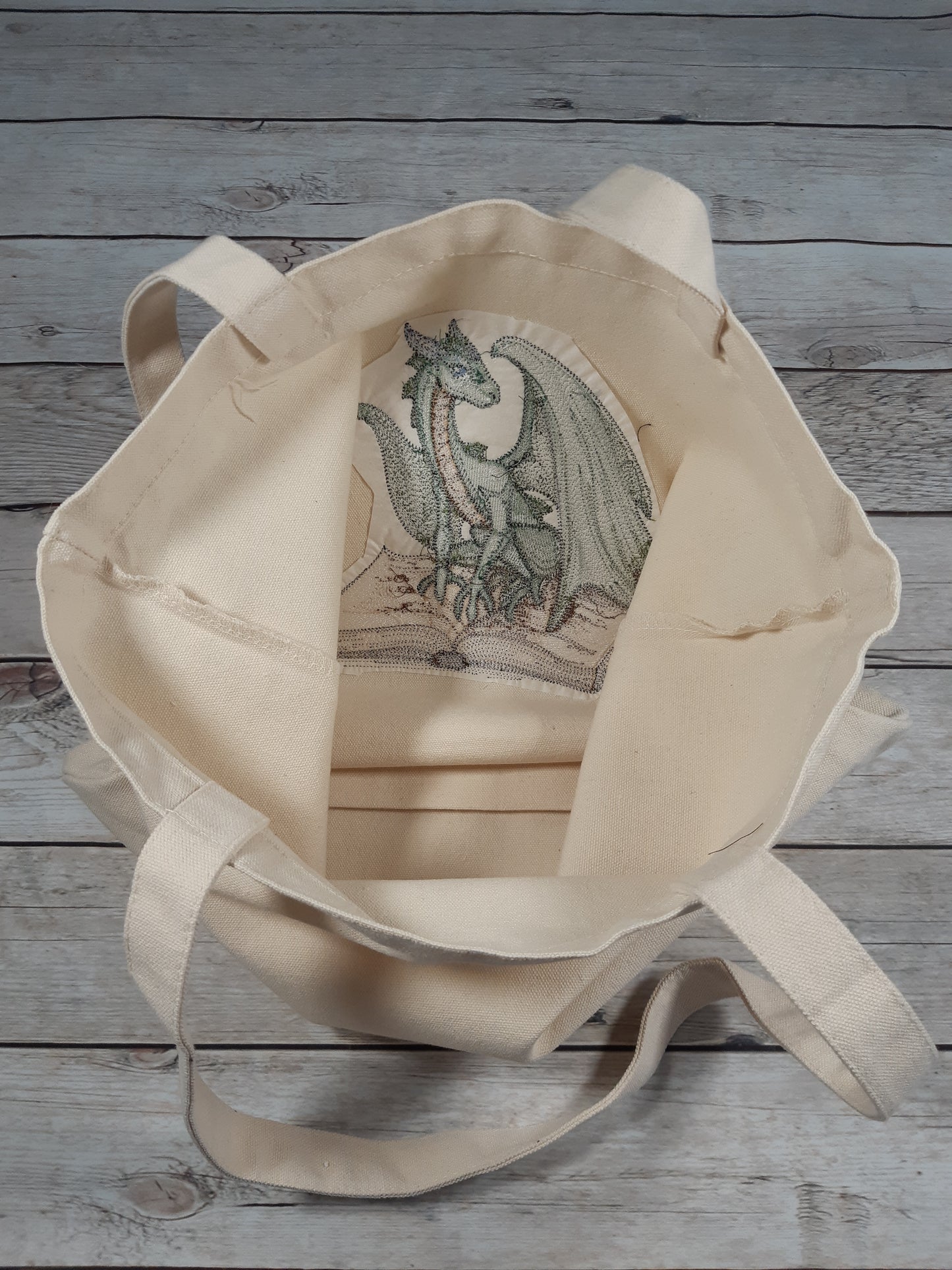 Embroidered Canvas Tote Bag, Dragon Tote, Reusable Bag