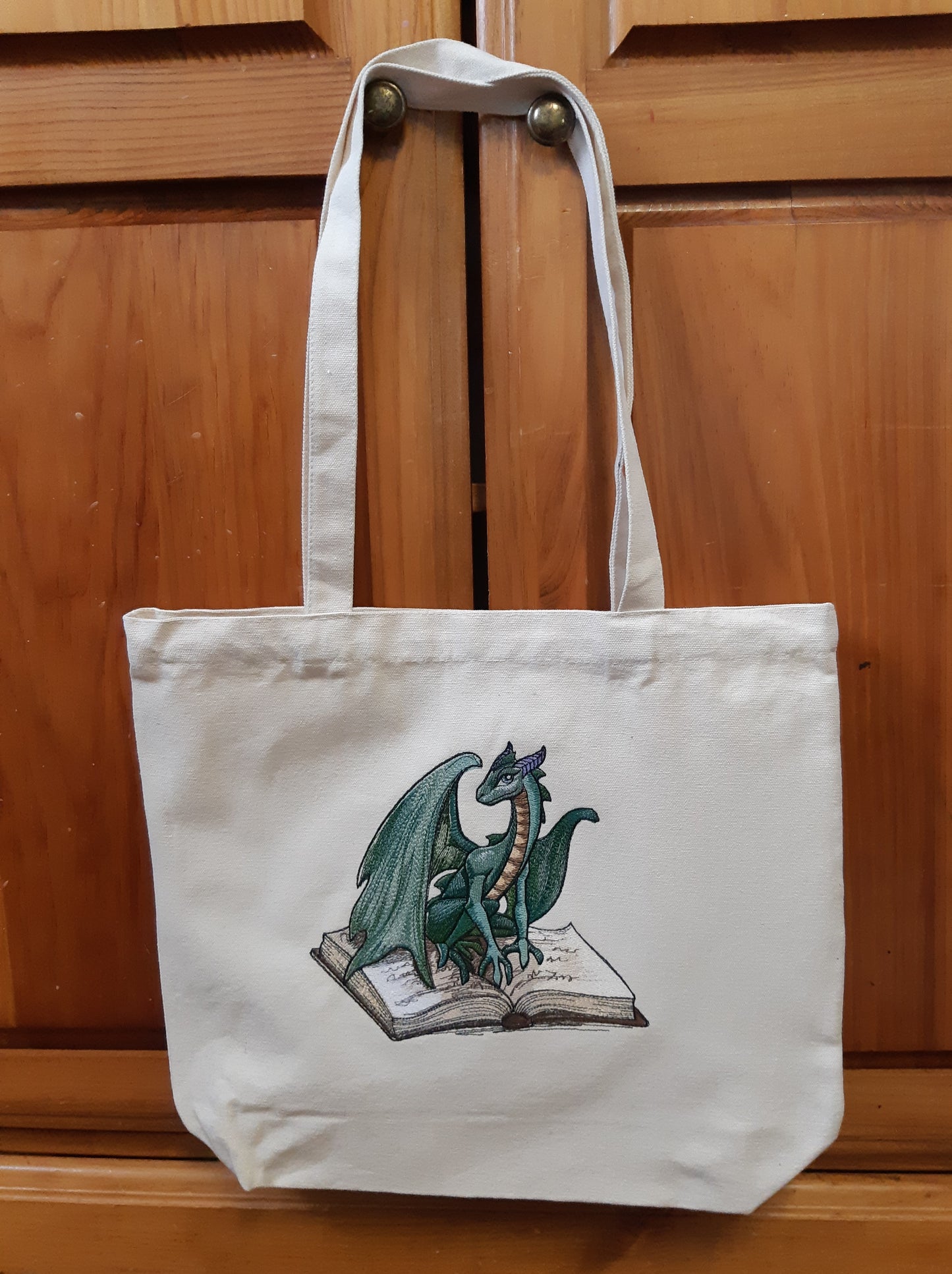 Embroidered Canvas Tote Bag, Dragon Tote, Reusable Bag