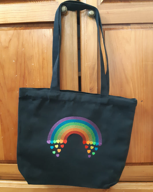 Rainbow Tote Bag, Embroidered Canvas Bag, Reusable Grocery Bag, Book Bag, Canvas Tote Bag