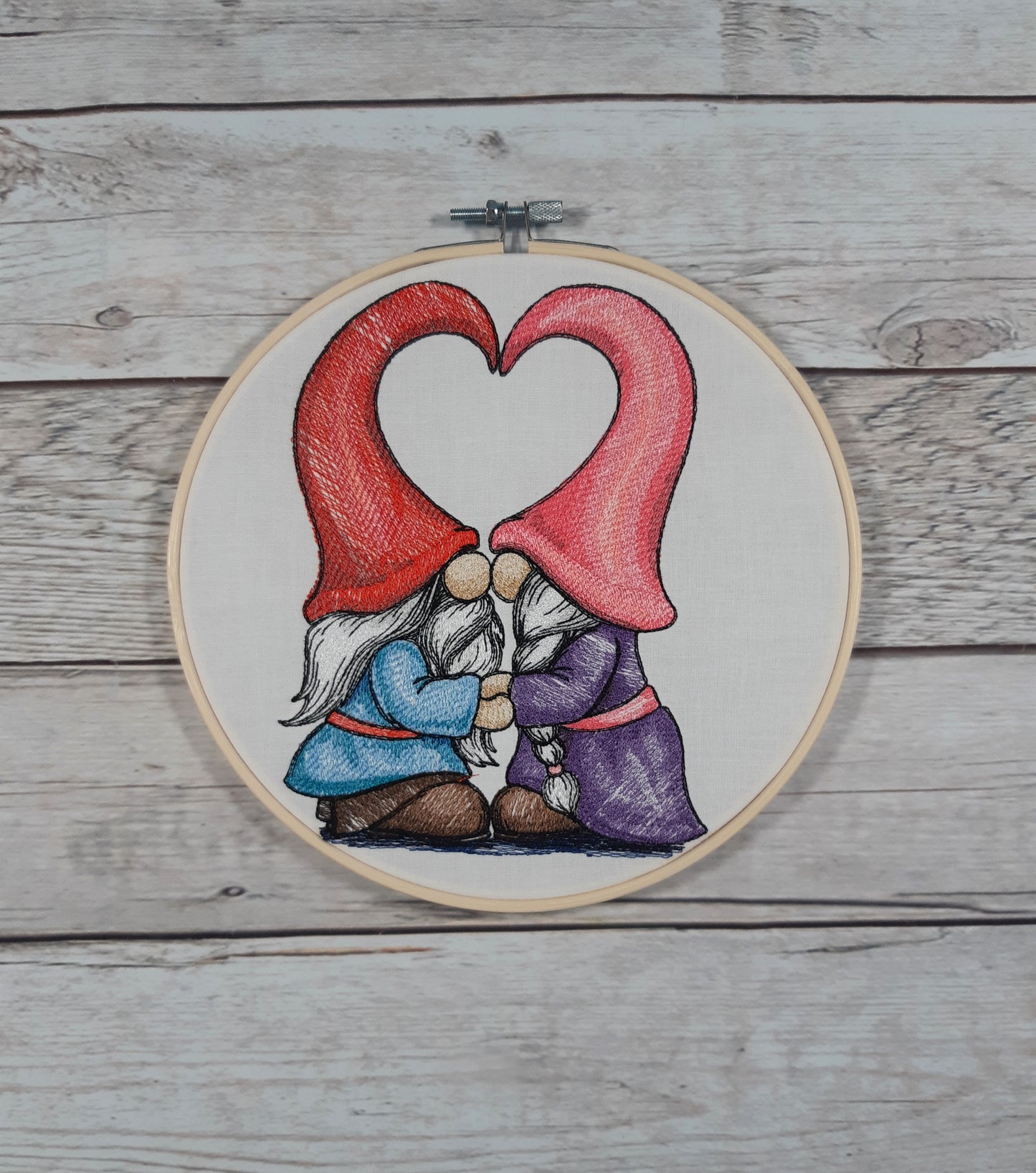 Gnome Wall Decor, Embroidered hoop art, 8 inch hoop, Valentine Decoration