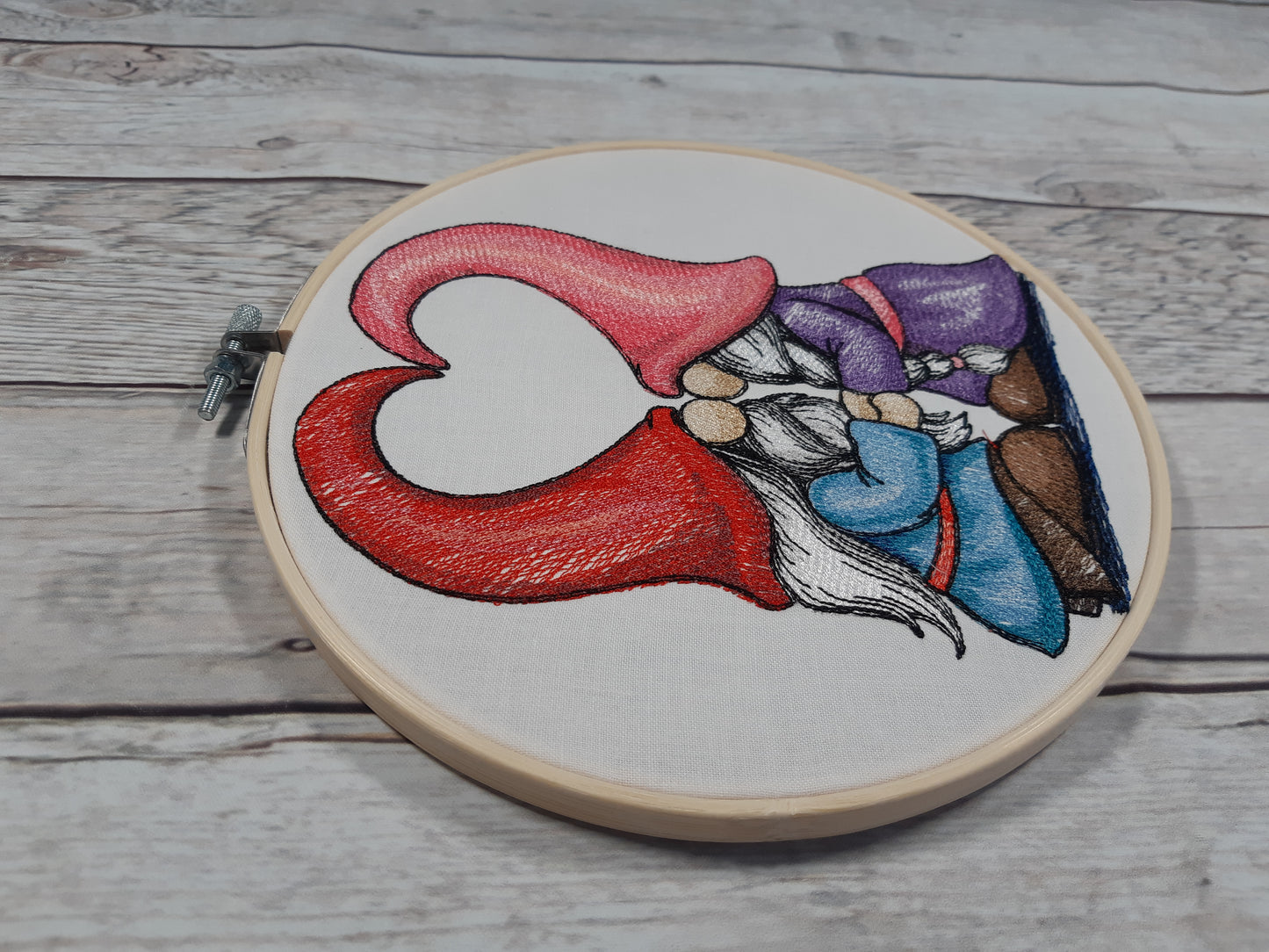 Gnome Wall Decor, Embroidered hoop art, 8 inch hoop, Valentine Decoration