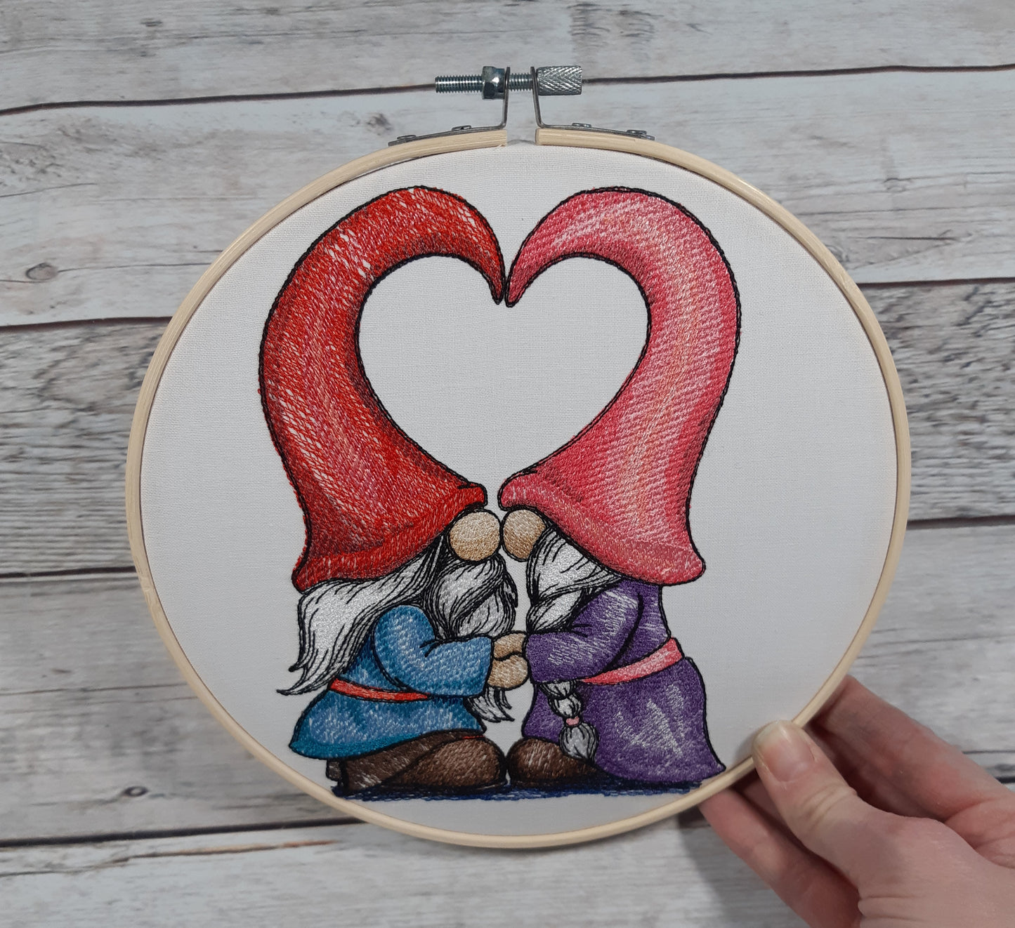 Gnome Wall Decor, Embroidered hoop art, 8 inch hoop, Valentine Decoration