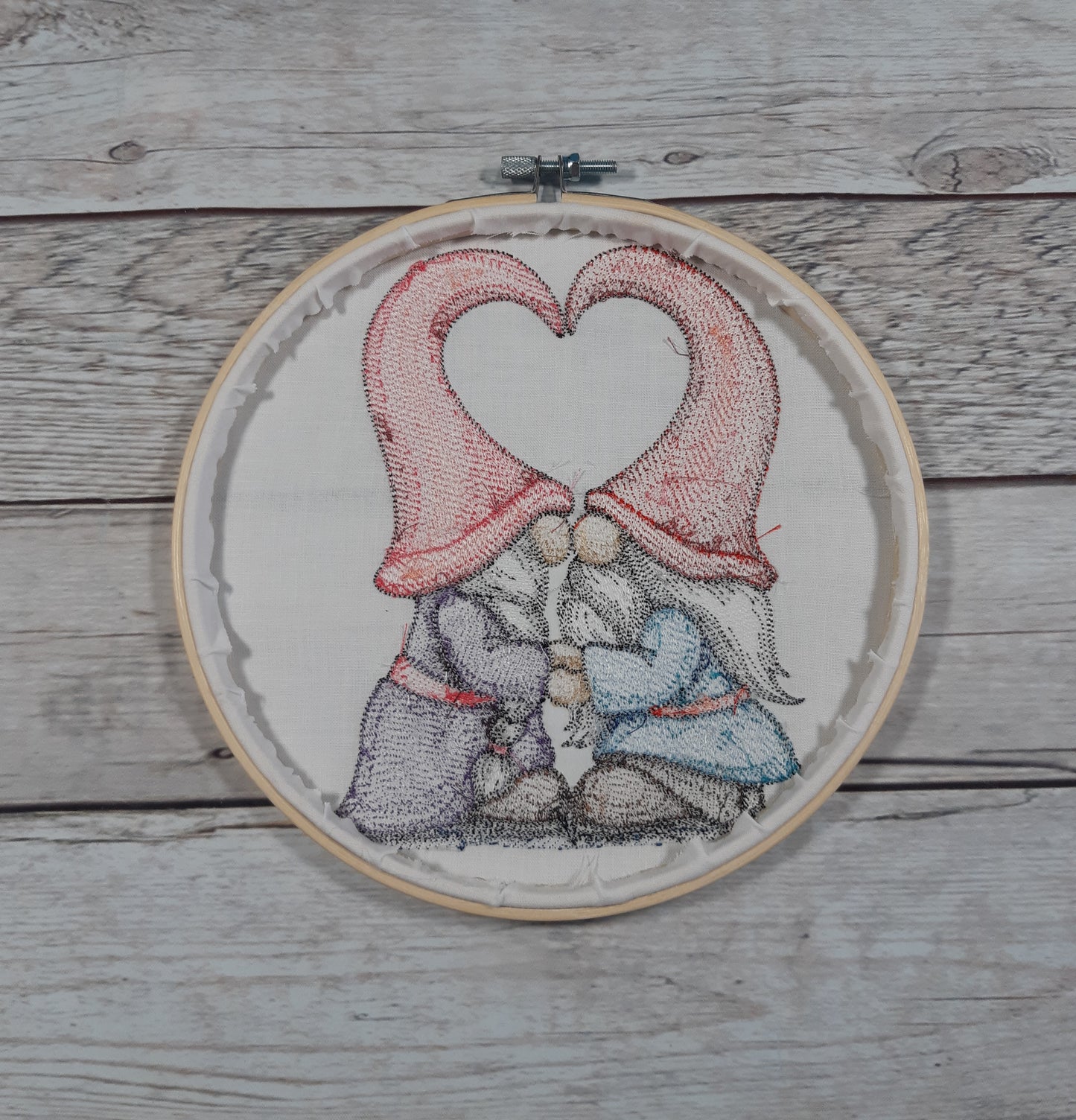 Gnome Wall Decor, Embroidered hoop art, 8 inch hoop, Valentine Decoration