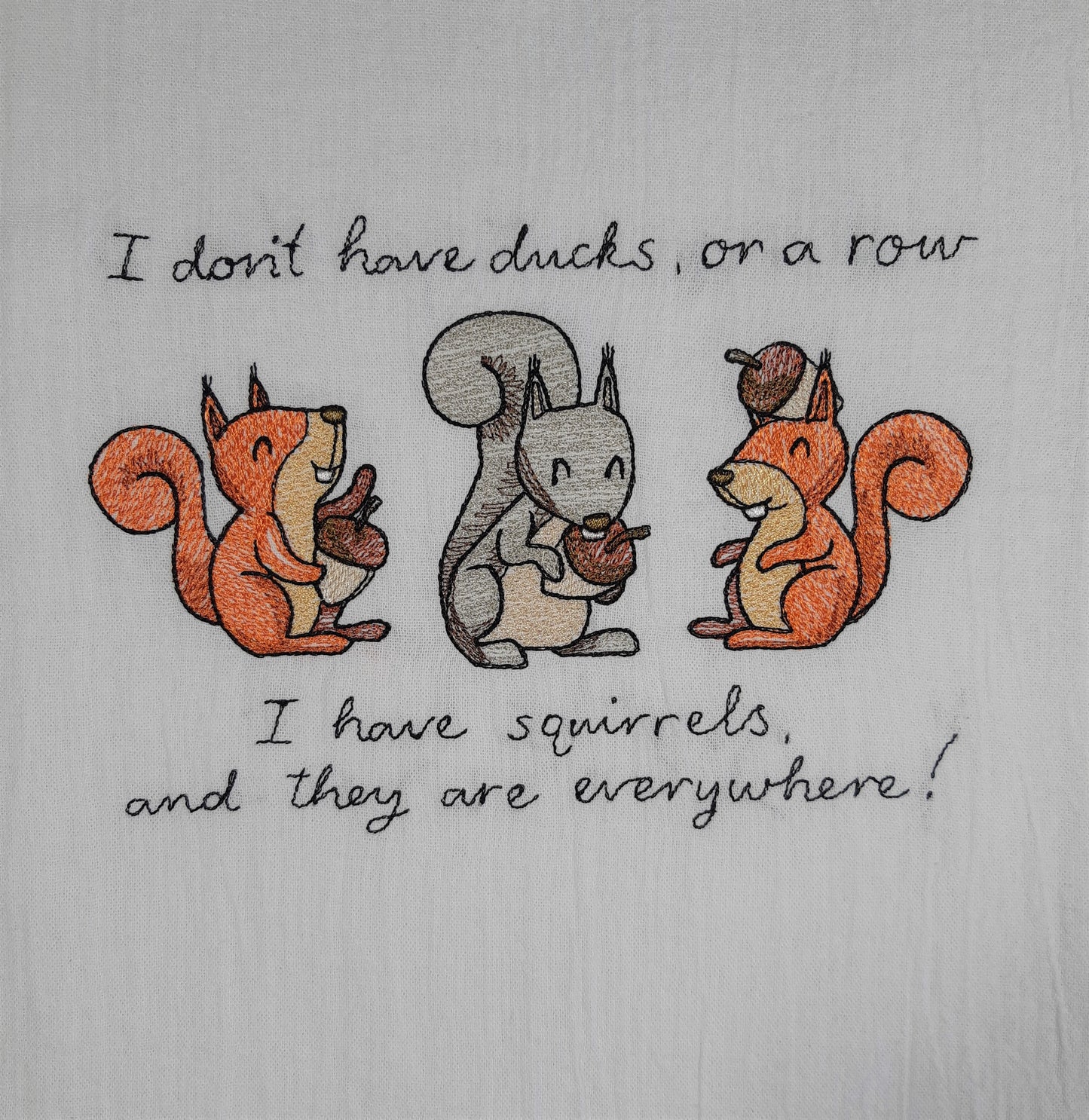 Embroidered Tea Towel, Flour Sack Kitchen Tea Towel, Funny Squirrel Dish Towel