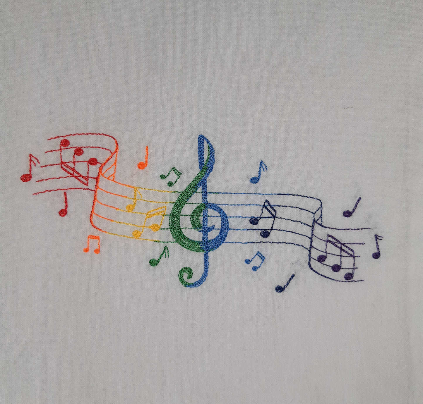 Embroidered Tea Towel, Flour Sack Kitchen Tea Towel, Music Note Dish Towel