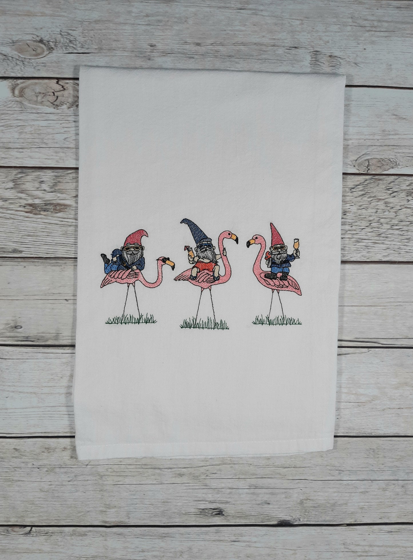 Embroidered Tea Towel, Gnome Dish Towel, Flour Sack Kitchen Tea Towel