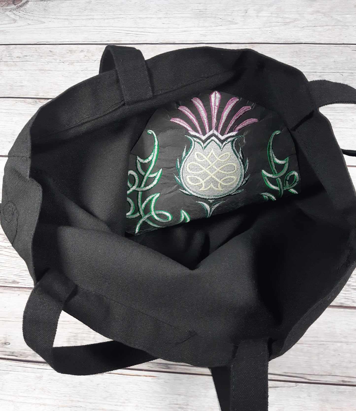 Embroidered Canvas Tote Bag, Celtic Knot Thistle