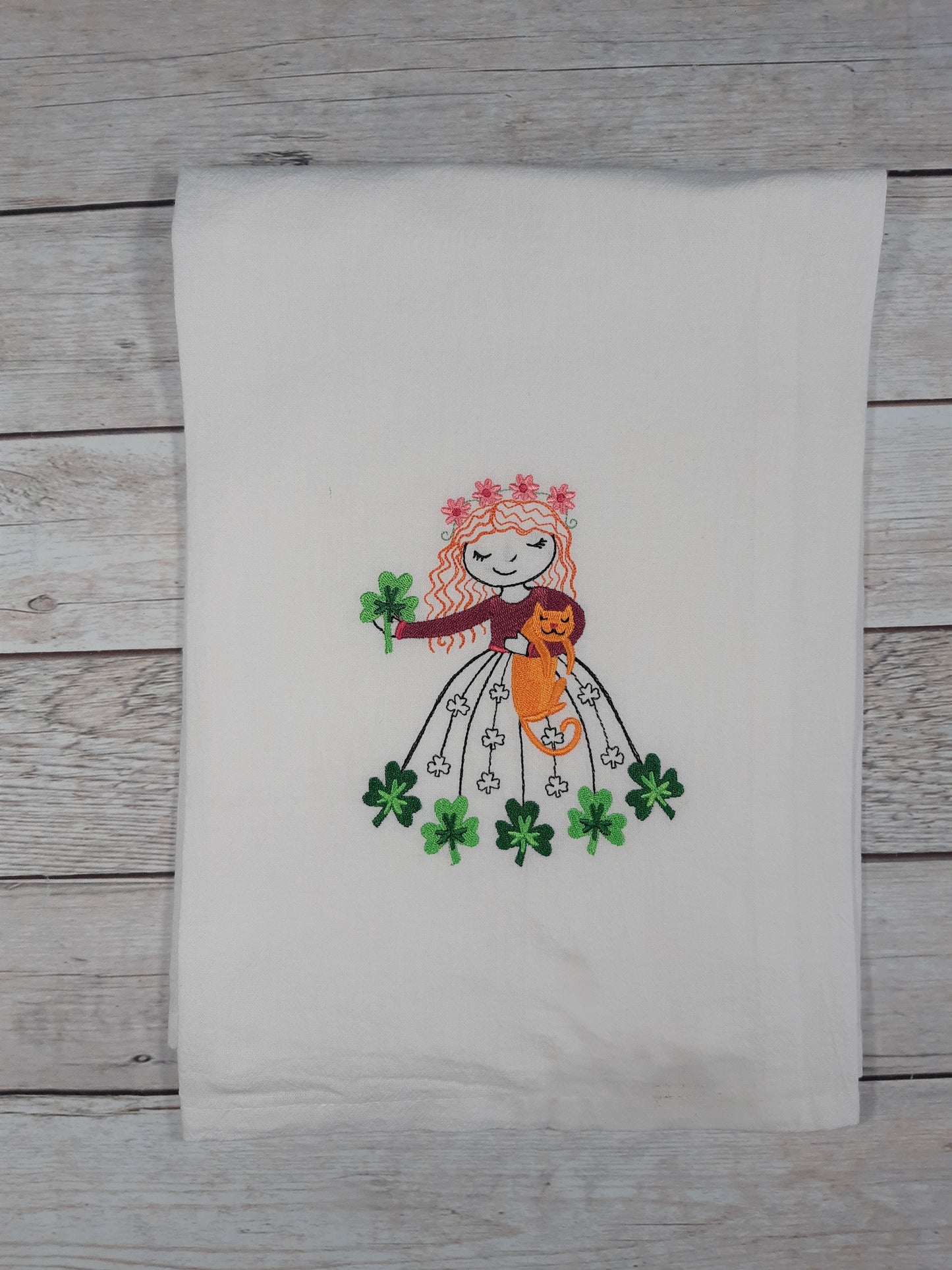 Embroidered Flour Sack Tea Towel, St. Patrick's Day, Irish Decor