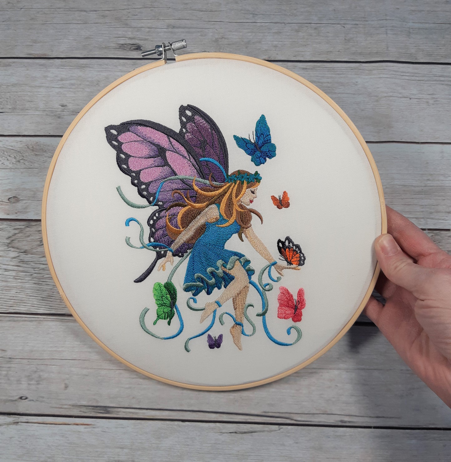 Fairy Hoop Art Wall Decor, 10 inch Hoop, Embroidered Hoop Art